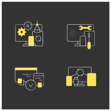 Cross platform chalk icons set Ilustración de archivo