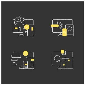 Cross platform chalk icons set Stock Illustration