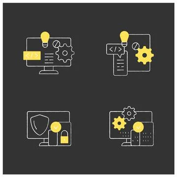 Cross platform chalk icons set Stock Illustration