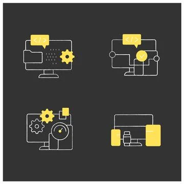 Cross platform chalk icons set Stock Illustration