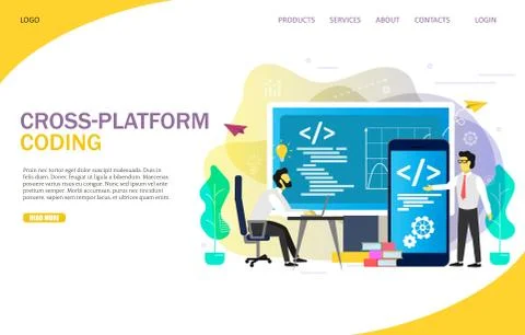 Cross-platform coding landing page website vector template 库存插图