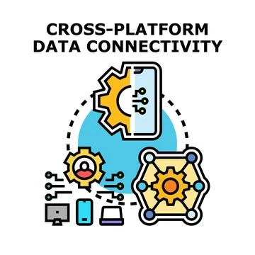 Cross platform data connectivity networking different digital devices Stock Illustration