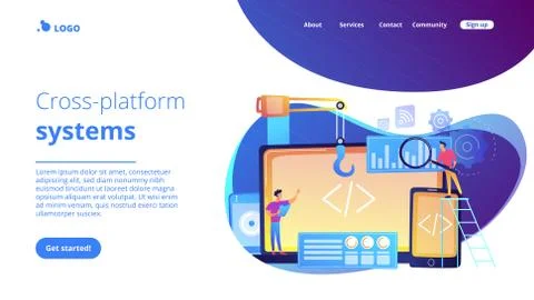 Cross-platform development concept landing page. イラスト素材
