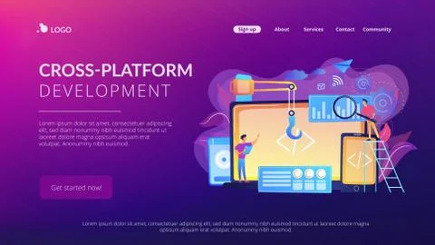 Cross-platform development concept landing page. Stockillustratie
