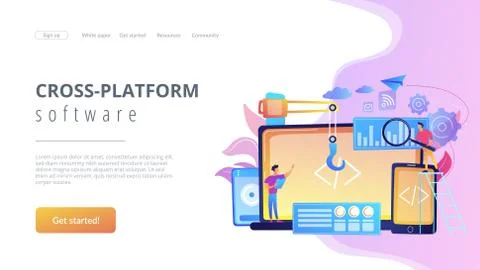 Cross-platform development concept landing page. Stockillustratie