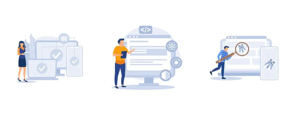 Cross-platform development, software app framework, multi platform testing, c Stock Illustration