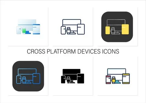 Cross platform devices icons set Illustrazione stock