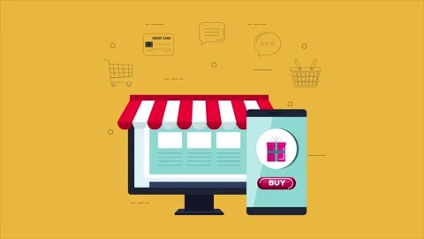 Cross-Platform E-Commerce and Omni-Channel Mobile Shopping Animation Stock Footage 339344052