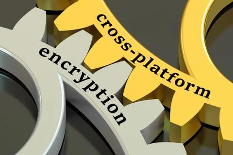 Cross-platform Encryption concept on the gearwheels, 3D rendering 스톡 일러스트
