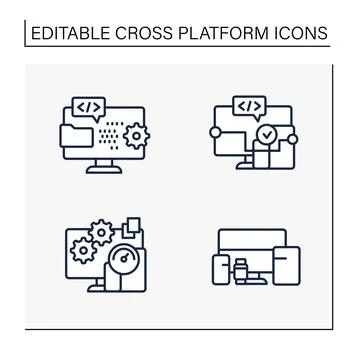 Cross platform line icons set Stock Illustration