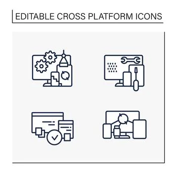 Cross platform line icons set Stock Illustration