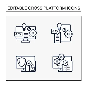 Cross platform line icons set Stock Illustration