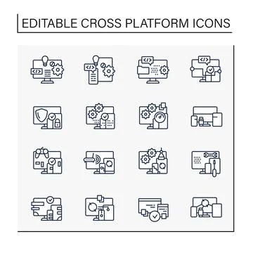 Cross platform line icons set 库存插图