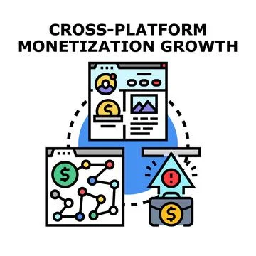 Cross platform monetization growth increasing digital revenue Stock Illustration