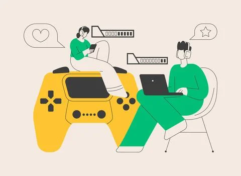 Cross-platform play abstract concept vector illustration. Illustrazione stock