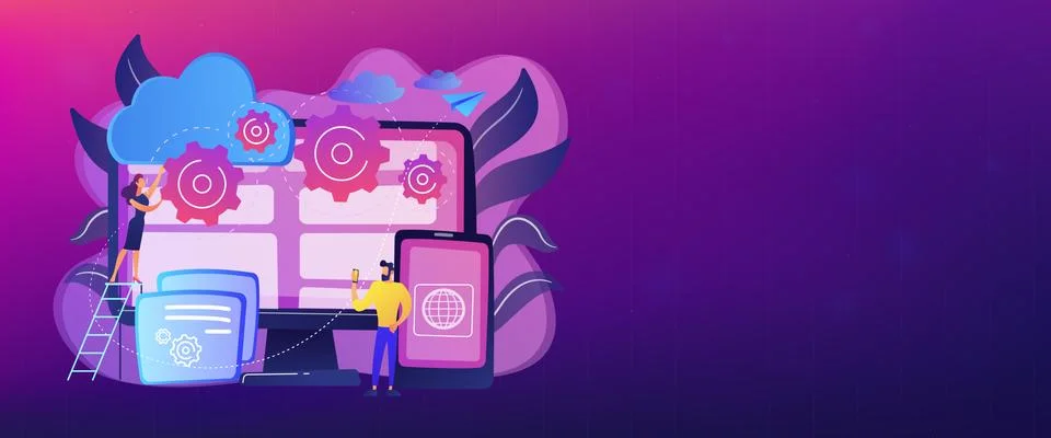 Cross-platform programming concept banner header. Illustrazione stock