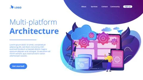 Cross-platform programming concept landing page. Stock-Illustration