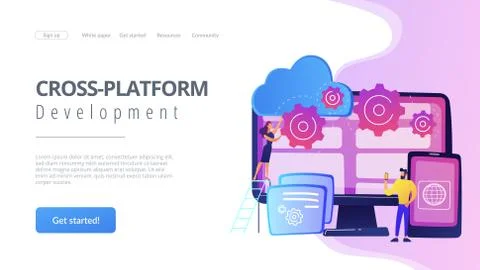 Cross-platform programming concept landing page. Stock-Illustration