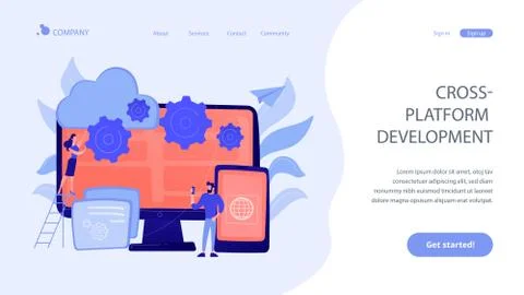 Cross-platform programming concept landing page. Stock Illustration