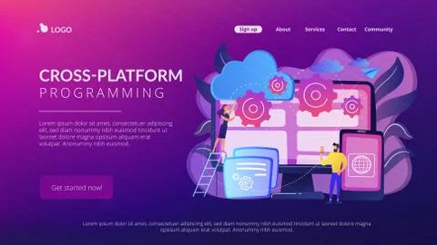 Cross-platform programming concept landing page. Stock-Illustration