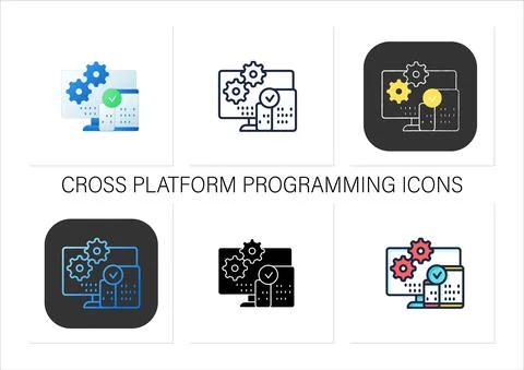 Cross platform programming icons set Stock Illustration