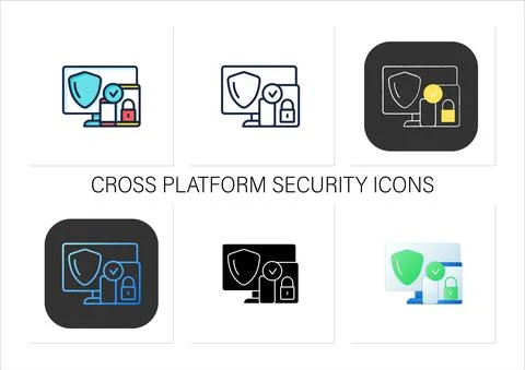 Cross platform security icons set 库存插图