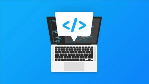 Cross-platform software. Coding laptop. Digital learning. Motion graphics. Stock Footage 156583413