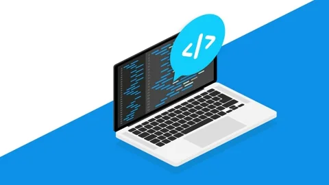 Cross-platform software. Coding laptop. Digital learning. Motion graphics. Stock Footage 156584628