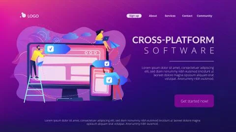 Cross-platform software concept landing page. Stock Illustration