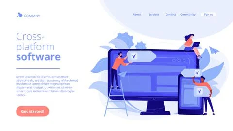 Cross-platform software concept landing page. Stock Illustration