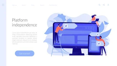 Cross-platform software concept landing page. Stock Illustration
