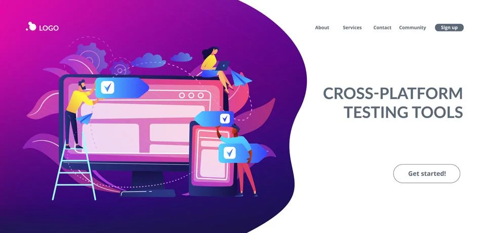 Cross-platform software concept landing page. Stock Illustration