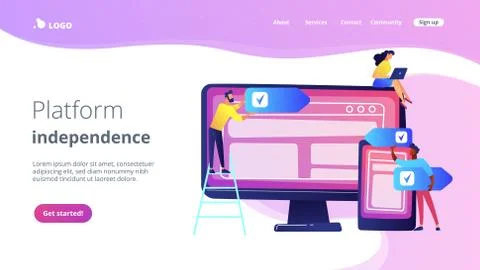 Cross-platform software concept landing page. Stock Illustration