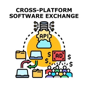 Cross platform software exchange development and monetization Illustrazione stock