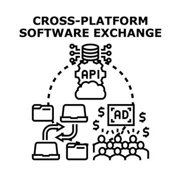 Cross platform software exchange development and monetization Stock Illustration