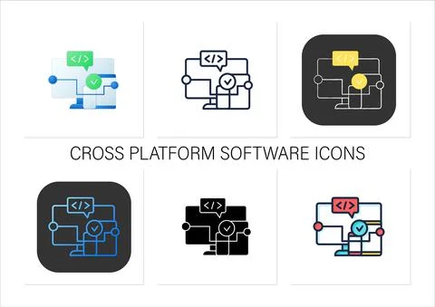 Cross platform software icons set 스톡 일러스트