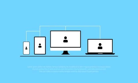 Cross platform software. Synchronized devices, browser sync. Cross-device Illustrazione stock