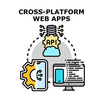Cross platform web apps connecting multiple devices through api Stock Illustration