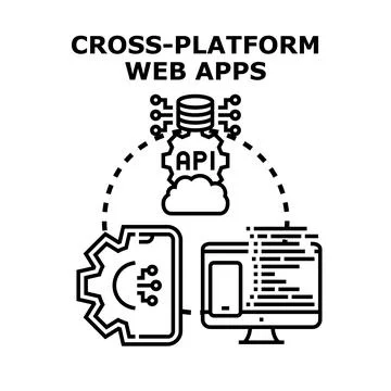 Cross platform web apps connecting multiple devices through api Stock Illustration