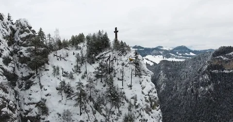 Cross Point Of Interest At The Top OF Bicaz Mountains Romania Stock Footage 84998920