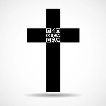 Cross with Qr code inside. Christian Symbol. Vector logo Stock Illustration