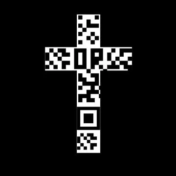 Cross with Qr code inside. Christian Symbol. Vector logo Stock Illustration