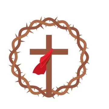Cross with red shawl inside a thorn Stock-Illustration