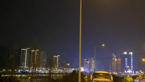 Cross river cable car driving by at night in Chongqing 스톡 동영상 146545209