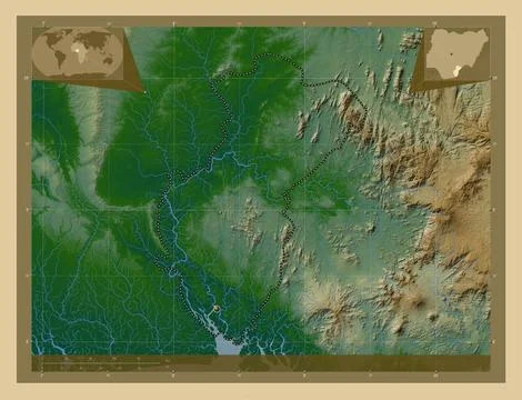 Cross River, Nigeria. Colored elevation map with lakes and rivers イラスト素材