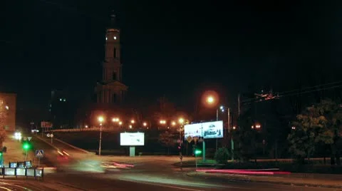 Cross road at the night Stock Footage 10587435