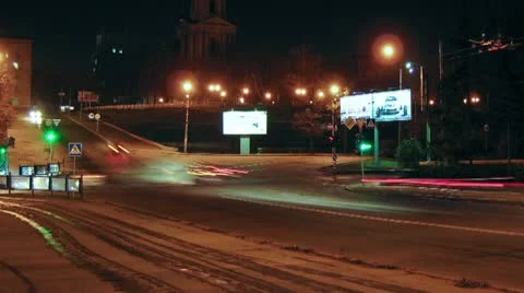 Cross road at the night Stock Footage 10587443