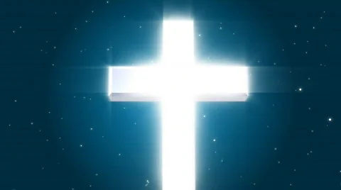 Cross rotating in the center of a star filled scene. Version 1 of 2.  Stock Footage 293569