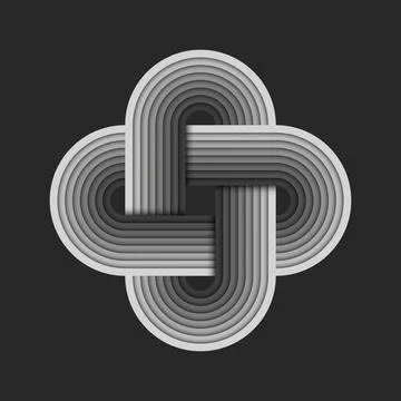 Cross rounded shape logo or plus sign made of gradient gray interlaced stri.. 스톡 일러스트
