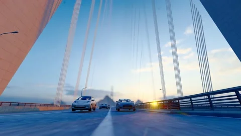 Cross sea bridge traffic flow shuttle Stock Footage 196534944